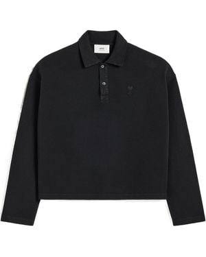 Ami Paris Ami Ami De Coeur Cropped Polo Shirt - Black