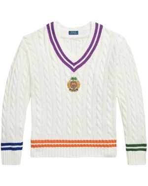 Polo Ralph Lauren Cable-Knit V-Neck Sweater - White