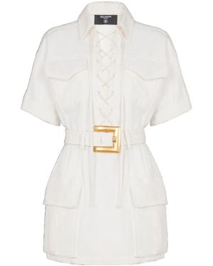 Balmain Short Lace-Up Dress - White
