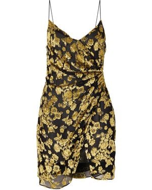 Balmain Floral-Pattern Draped Mini Dress - Green