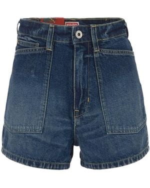 KENZO Logo Patch Denim Shorts - Blue