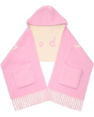 Burberry Logo Alpaca Wool Blend Hooded Scarf - Pink