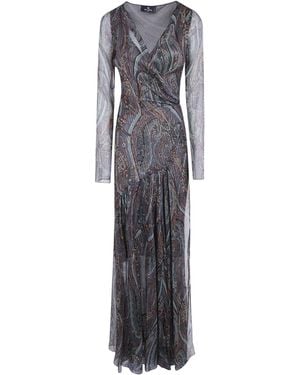 Etro V-Neck Pleated Dress - Grey