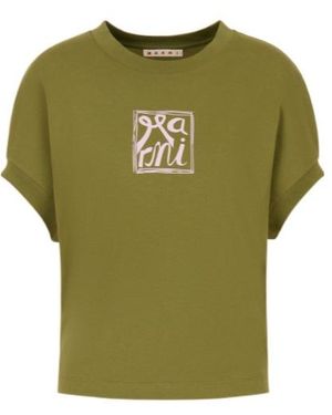 Marni Logo Printed Crewneck T-Shirt - Green