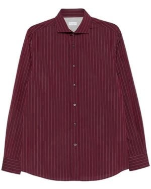 Brunello Cucinelli Pinstripe-Pattern Long-Sleeve Shirt - Purple