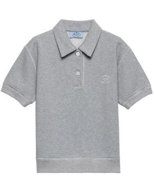 Prada Logo Detailed Short Sleeved Polo Shirt - Grey