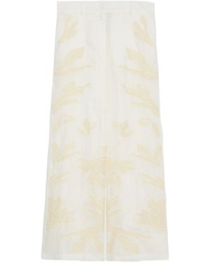 Marella Embroidered Linen Trousers - White