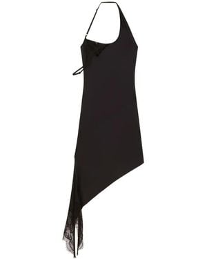 Courreges Asymmetrical Lace-Trimmed Dress - Black