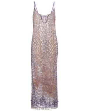 Self-Portrait Beaded Fishnet Midi Dress - Purple