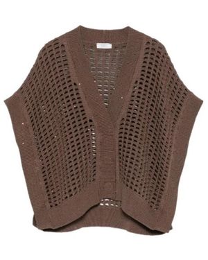 Peserico Open Knit V-Neck Cardigan - Brown