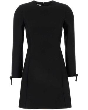 Valentino Bow Detailed Crewneck Long-Sleeved Dress - Black