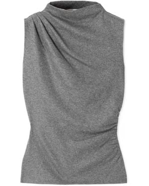 Veronica Beard Mylie Ruched Knitted Turtleneck Tank - Grey