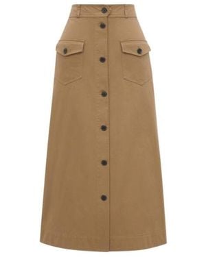 Saint Laurent Midi Button Skirt - Natural