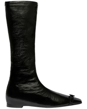 Courreges Flat Buckle Vinyl Boots - Black