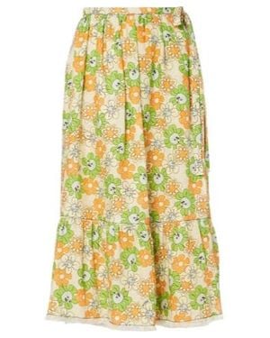 Marni Floral Linen Midi Skirt - Yellow
