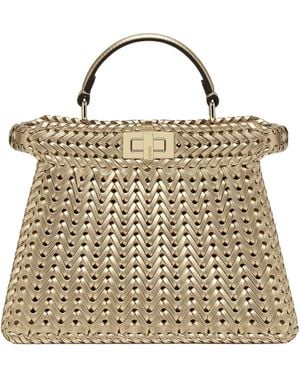 Fendi Champagne-Coloured Interlaced Leather Bag - Metallic