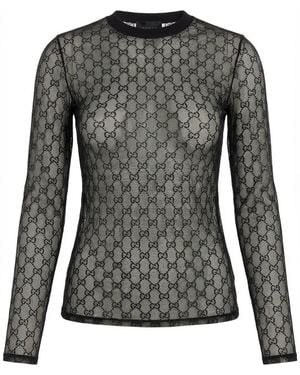 Gucci Monogrammed Sheer Long-Sleeve Top - Black