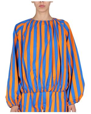 Sunnei Striped Printed Puff-Sleeved Blouse - Blue