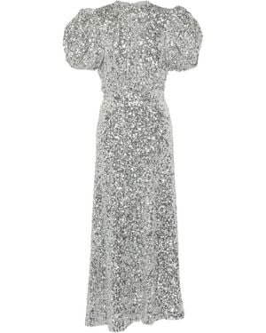 ROTATE BIRGER CHRISTENSEN Puff-Sleeve Sequined Midi Dress - Grey