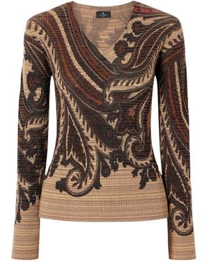 Etro Paisley Printed Knit Sweater - Brown