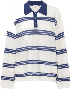 The Elder Statesman Striped Cashmere And Mohair-Blend Polo Shirt - Blue