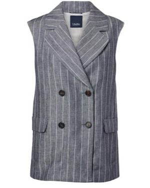 Max Mara Ballo Pinstripe Double-Breasted Linen Vest - Blue