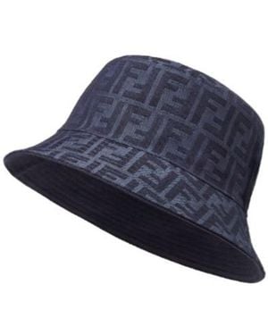 Fendi Logo Embroidered Reversible Bucket Hat - Blue