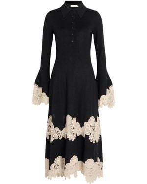 Zimmermann Lacetrim Wool Midi Shirt Dress - Black