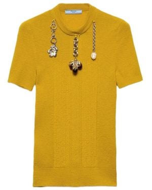 Prada Charm-Embellishment Knitted Top - Yellow