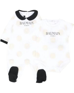 Balmain Logo-Print Bodysuit Set - White