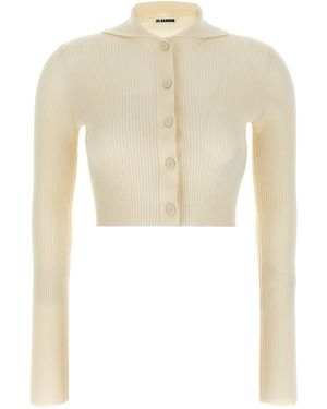 Jil Sander Ribbed Cropped Cardigan - White
