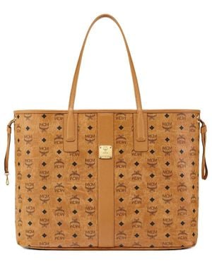 MCM Liz Logo Plaque Top Handle Bag - Brown