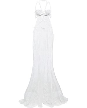 Nensi Dojaka Bridal Halterneck Lace Gown - White