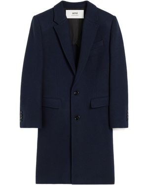 Ami Paris Single Breasted Straight Hem Coat - Blue