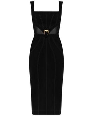 Versace Jeans Couture Couture Logo Buckle Fastened Denim Midi Dress - Black