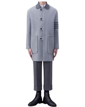 Thom Browne Stripe-Trim Detail Logo Patch Coat - Blue