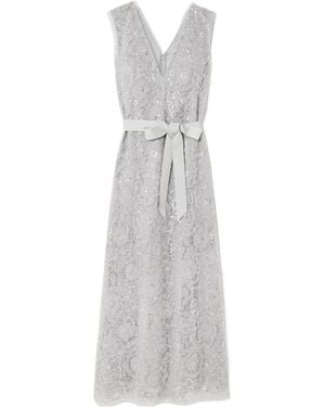 Huishan Zhang Esma Grosgrain-Trimmed Embellished Tulle Gown - White