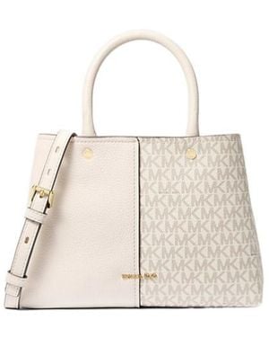 Michael Kors Flora Medium Signature Logo And Leather Satchel - Natural