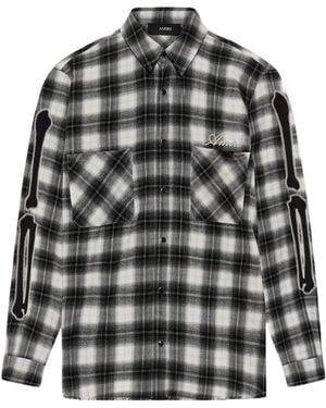 Amiri Long-Sleeved Checked Shirt - Gray