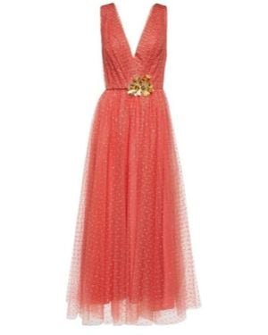 Monique Lhuillier Embellished Tulle Maxi Gown - Red