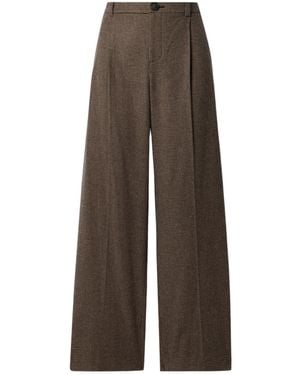Vince Houndstooth Pleated Woven Wide-Leg Trousers - Brown