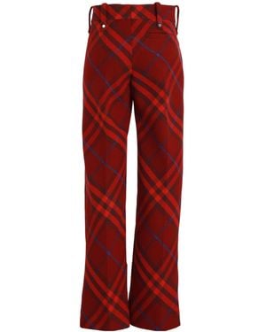 Burberry Plaid High-Waist Straight-Leg Trousers - Red
