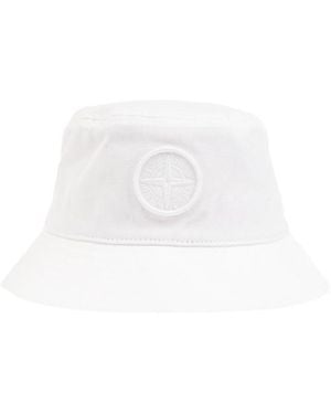 Stone Island Logo-Patch Cotton Bucket Hat - White