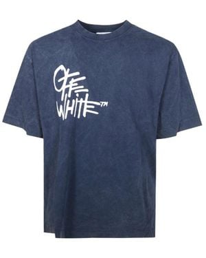 Off-White c/o Virgil Abloh Graphic Printed Crewneck T-Shirt - Blue
