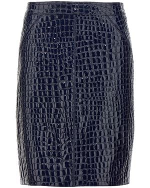 Tom Ford High-Waisted Embossed Leather Mini Skirt - Blue