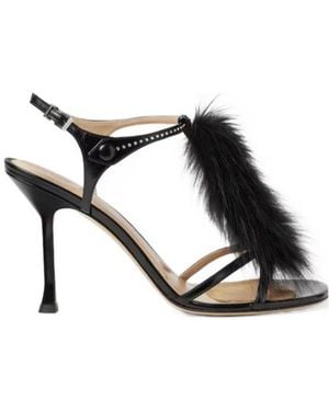 Fendi Noir Leather Sandals - Black