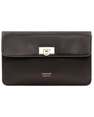 Ferragamo Flap Shoulder Bag With Logo - Black