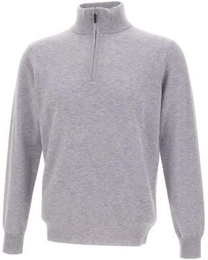 Kangra Cashmere Kangra Half Zip Stand Collar Knitted Jumper - Grey