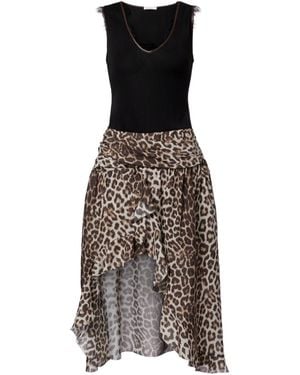 JACQUES WEI Lace-Trimmed Leopard-Print Asymmetric Midi Dress - Multicolour