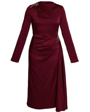 Erdem Long-Sleeve Draped Midi Dress - Red